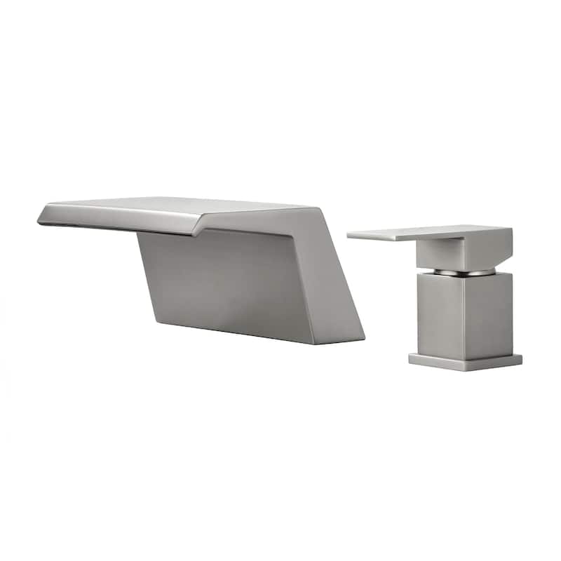 Single Handle Deck Mount Tub Faucet Brushed Nickel Modern 2 Hole Bathroom Bathtub Faucet - Brushed Nickel