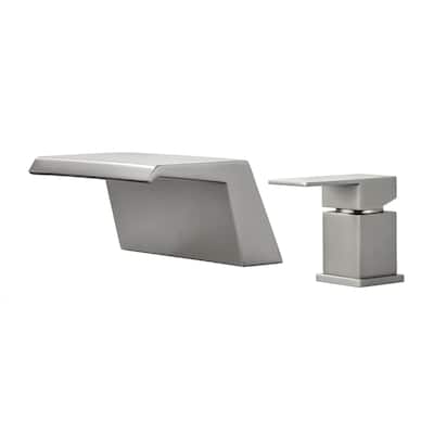 Single Handle Deck Mount Tub Faucet Brushed Nickel Modern 2 Hole Bathroom Bathtub Faucet