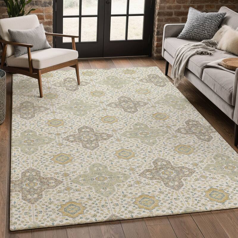 Machine Washable Indoor/ Outdoor Traditional Columbus Chantille Rug