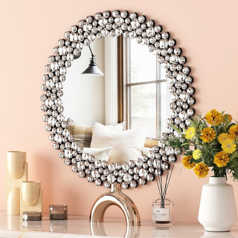 Crystal Accent Round Wall Mirror - 24"x24"
