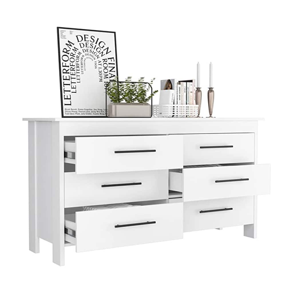 White Modern Dresser with Smooth Glide Drawers, Sleek Minimalist Style, and Spacious Bedroom Storage Capacity