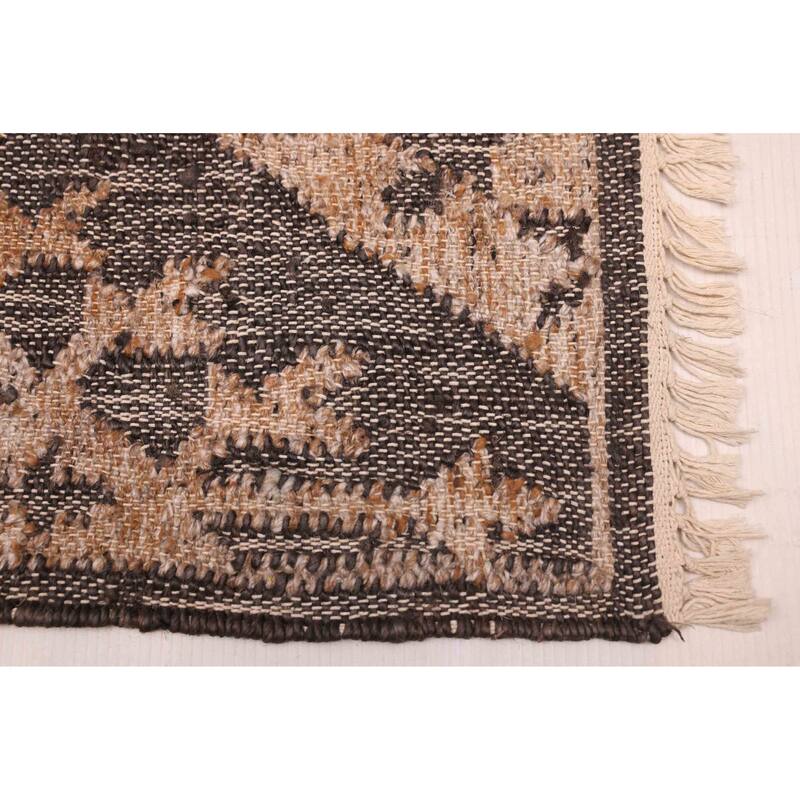 ECARPETGALLERY Flat-Weave Palas Denizli Dark Grey, Tan Jute Kilim - 5'6 x 7'8