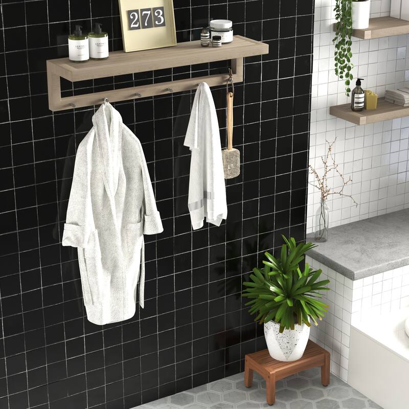 Moa Teak Wall Shelf with Hooks