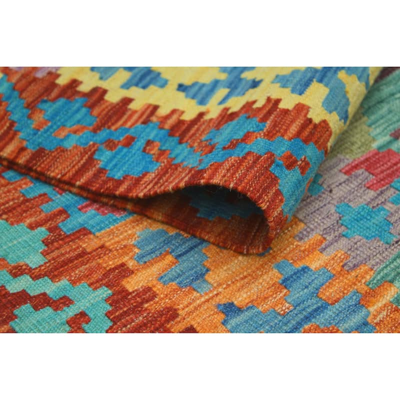 Flatweave Orik Turquoise/Gold Rug - 6'6" x 9'7"