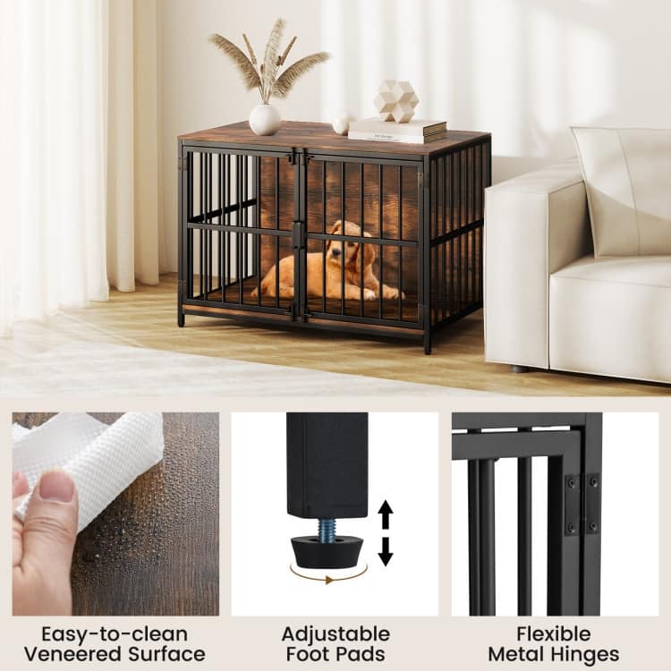 Dog Cage with Lockable Doors and Side Table Indoor Kennel Crate for Small and Medium Dogs