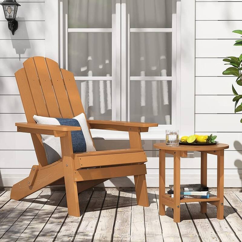 WINSOON All Weather HIPS Outdoor Round 2-Tier Outdoor Side Tables Adirondack Tables