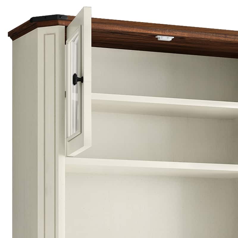 Moasis 67 Inch Farmhouse Kitchen Pantry Cabinet with Microwave Stand Charging Station and Ample Storage