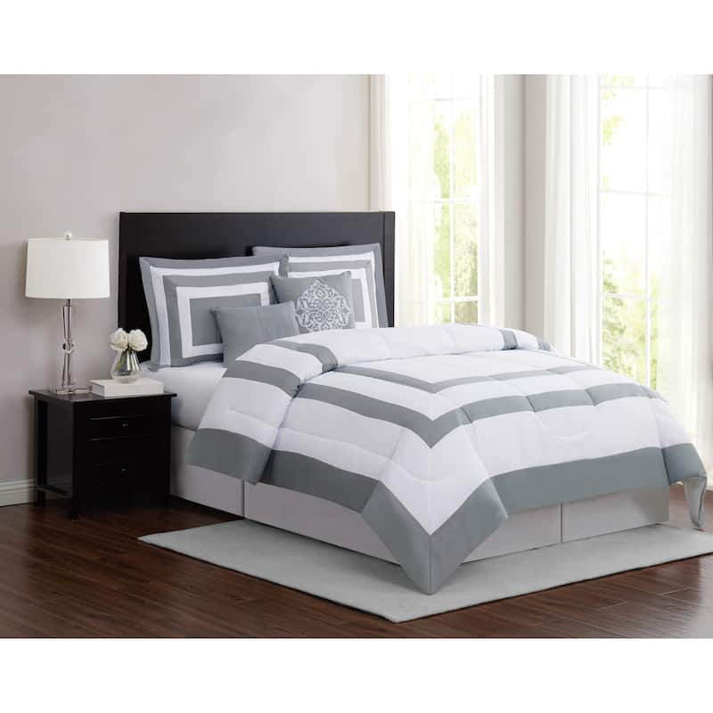 London Fog Raynes Hotel 5 Piece Comforter Set - White/Grey - King