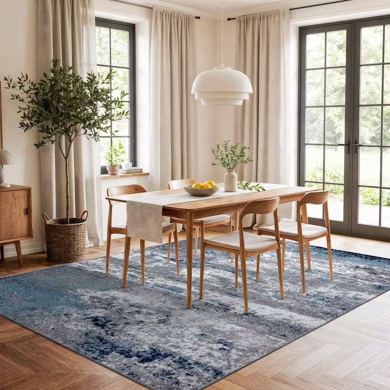 World Rug Gallery Distressed Abstract Watercolor Area Rug