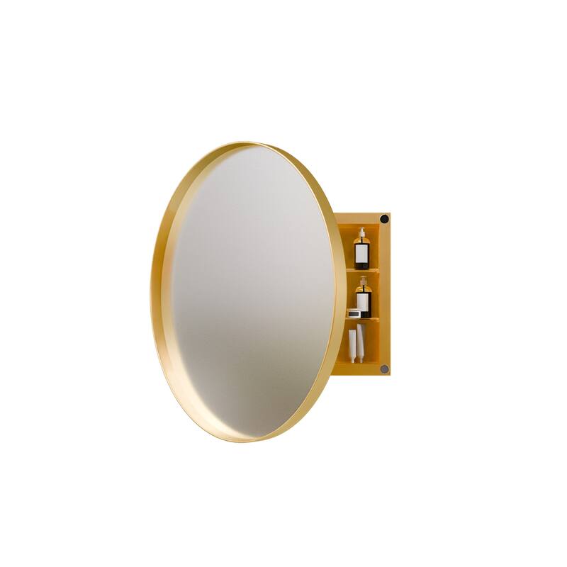 23.6 Inch Surface Mount Round Medicine Cabinet with Mirror and Adjustable Shelves Black Wall Mirror with Storage for Bathroom