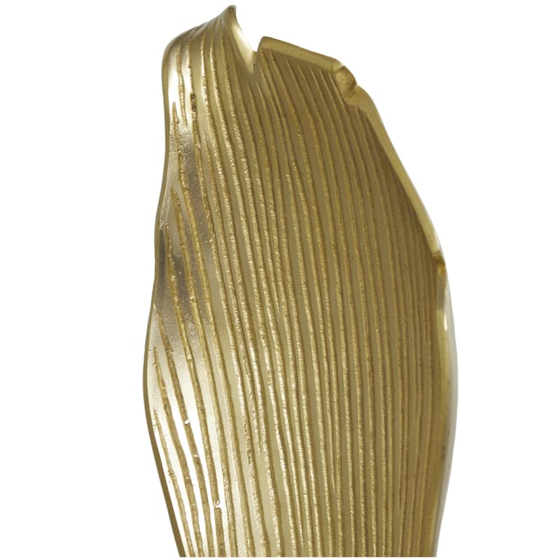 Aluminum Metal Leaf Textured Abstract Decorative Sculpture with Black Marble Base - Gold - Roche River Decor