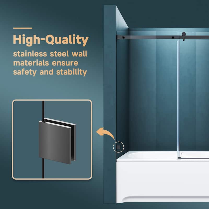 Elegant 60 in. W x 72 in. H Frameless Sliding Shower Doors in Black - 60"×72"
