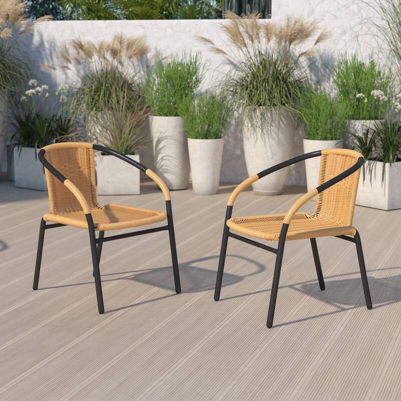 2 Pack Rattan Indoor-Outdoor Restaurant Stack Chair - Beige