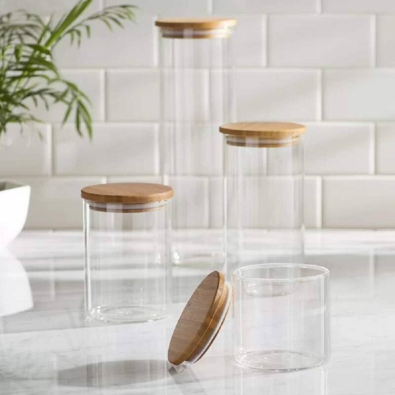Glass Kitchen Canisters with Airtight Bamboo Lid - Clear