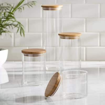 Glass Kitchen Canisters with Airtight Bamboo Lid