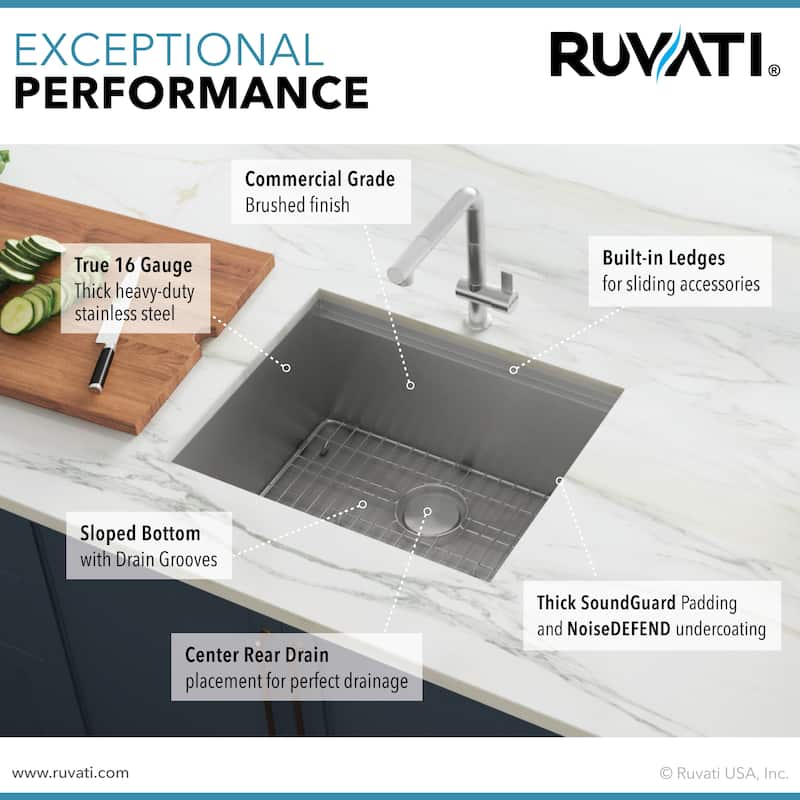 Ruvati 23" Workstation Ledge Bar Prep Kitchen Sink Undermount 16 Gauge Stainless Steel Single Bowl - - 21-3/8? x 16?