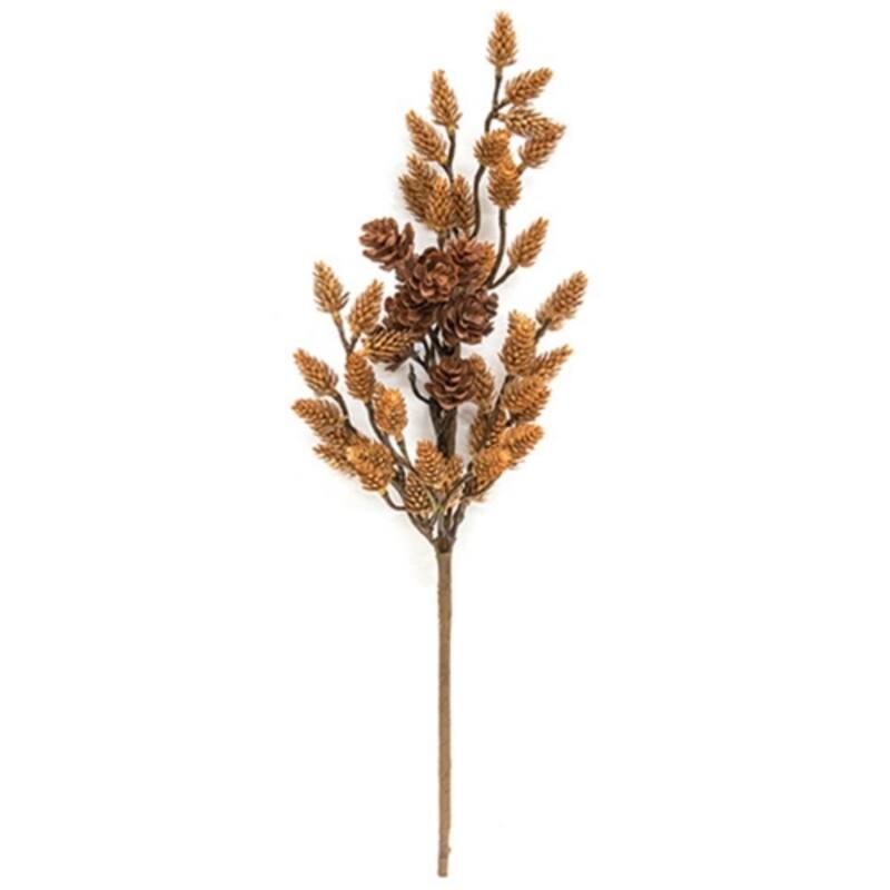 18" Decorative Wheat and Pinecone Spray with Brown Wrapped Stem for Fall Winter Decor - 18" H x 7.5" W x 2" D