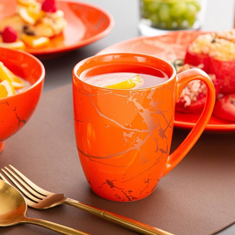 LOVECASA 16-Piece Porcelain Color Glaze with Gold Dinnerware Set