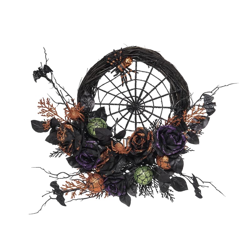 Transpac Synthetic Fabric 24 in. Black Halloween Bewitching Wreath