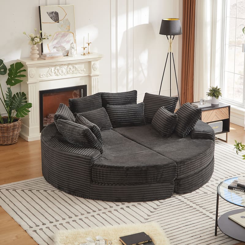 78.5-inch Corduroy Round Oversized Recliner,Converts into Two Recliners,2-In-1 Sofa Bed - Black