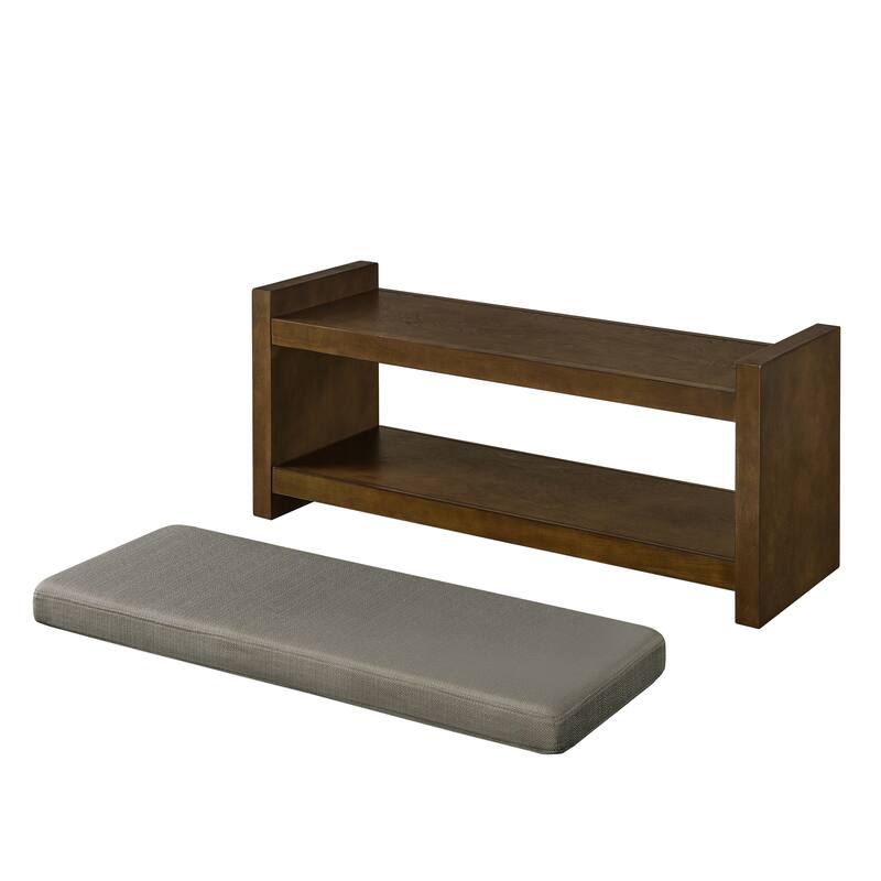 40" Accent Bench with Lower Shelf Shoe Rack, Padded Seating Bench for Living Room, Modern Compact Bed End Bench with Storage