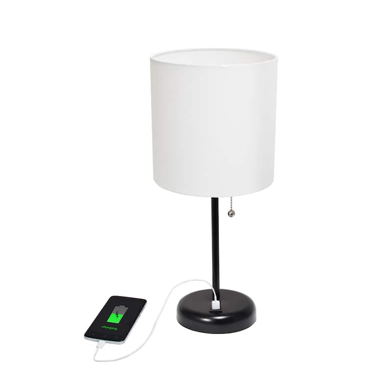 19.5" USB Port Feature Metal Lamp in White w Aqua Shade