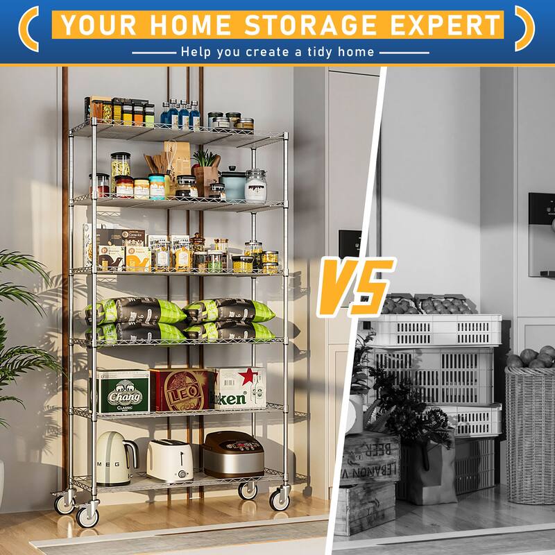 6-story metal storage rack with movable pulleys