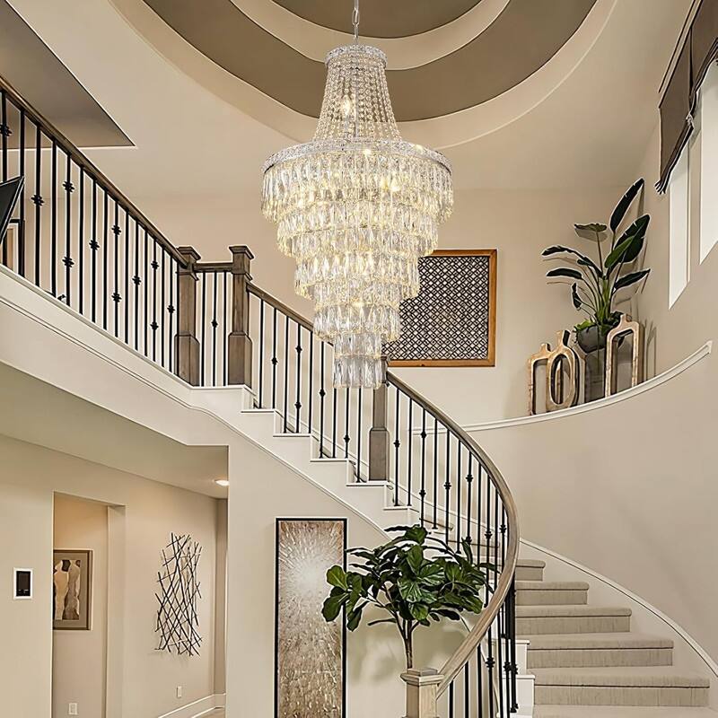 KAYLA High Ceiling Chandelier 13-Light Gold Modern Crystal Chandeliers Pendant Light Foyer Chandelier Fixtures