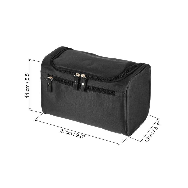 Canvas Hanging Toiletry Makeup Bag with Strap Zipper Waterproof Green - Black