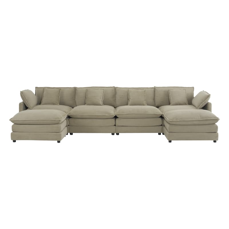 149.6" Corduroy Upholstered U-Shaped Modular Sectional Sofa with Side Storage Pockets