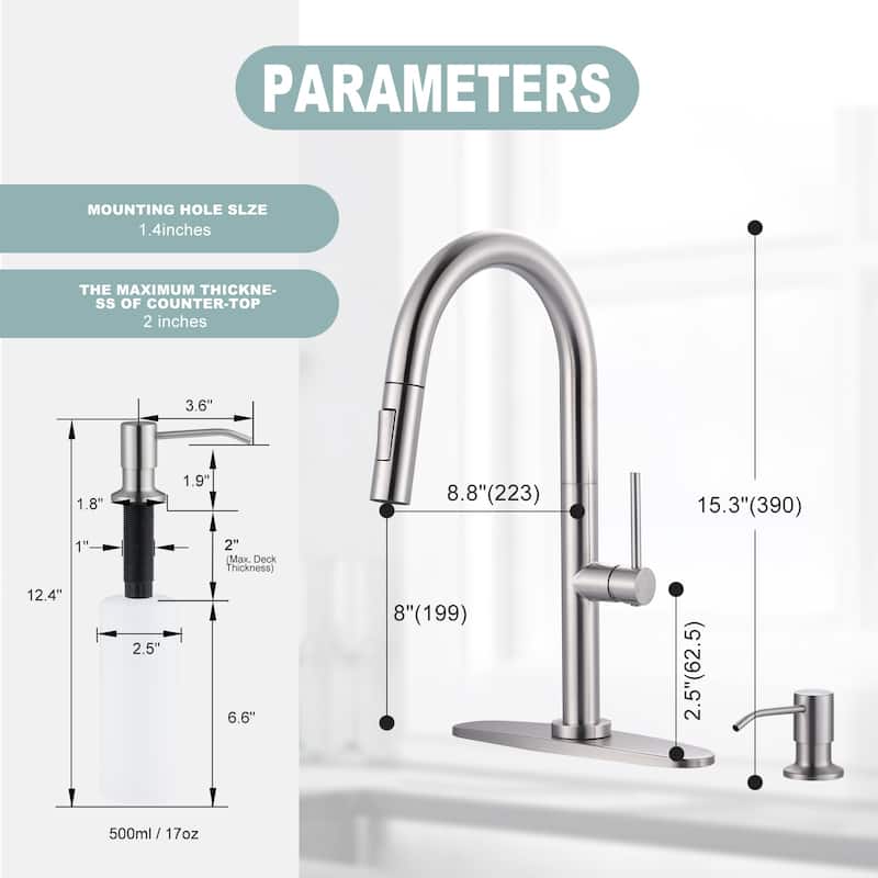 WOWOW Single Handle Pull Down Kitchen Faucet with Soap Dispenser