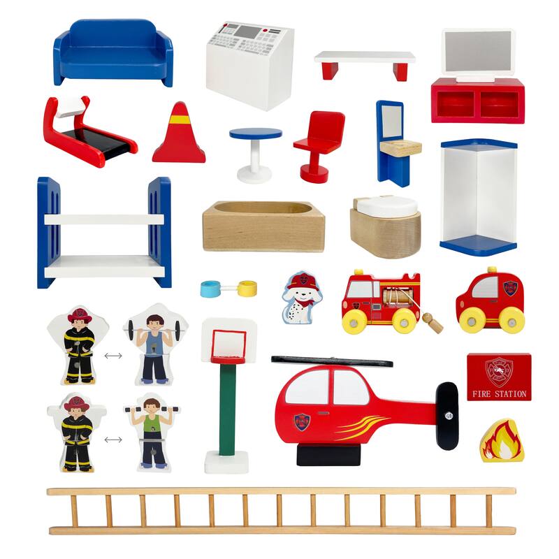 Teamson Kids 3-Story Fire Station Playset with 25 Figurines and Furnishings