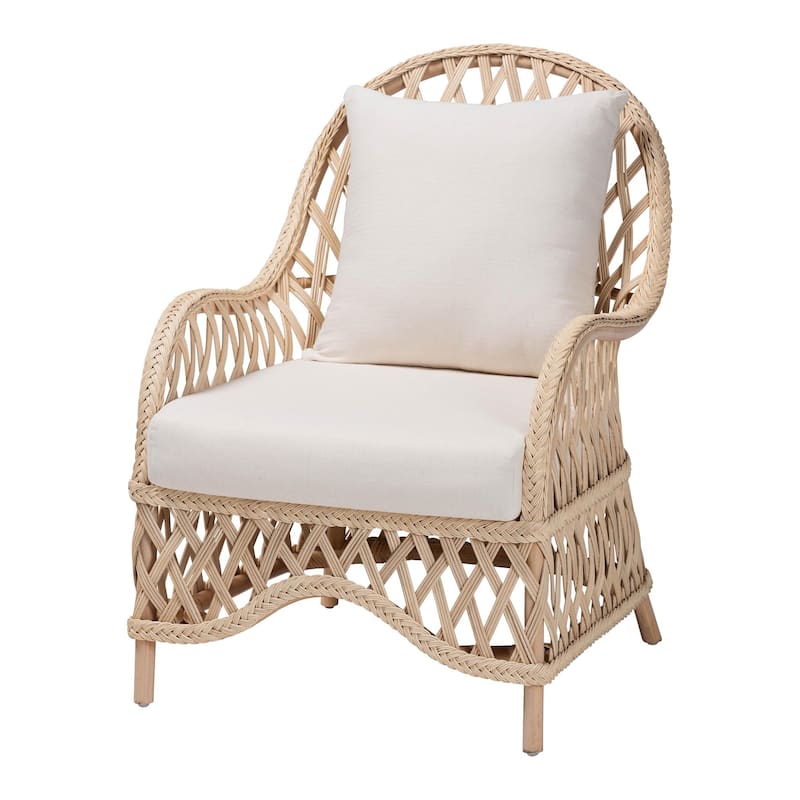 Florence Bohemian Ivory Braided Rattan Arm Chair - Ivory