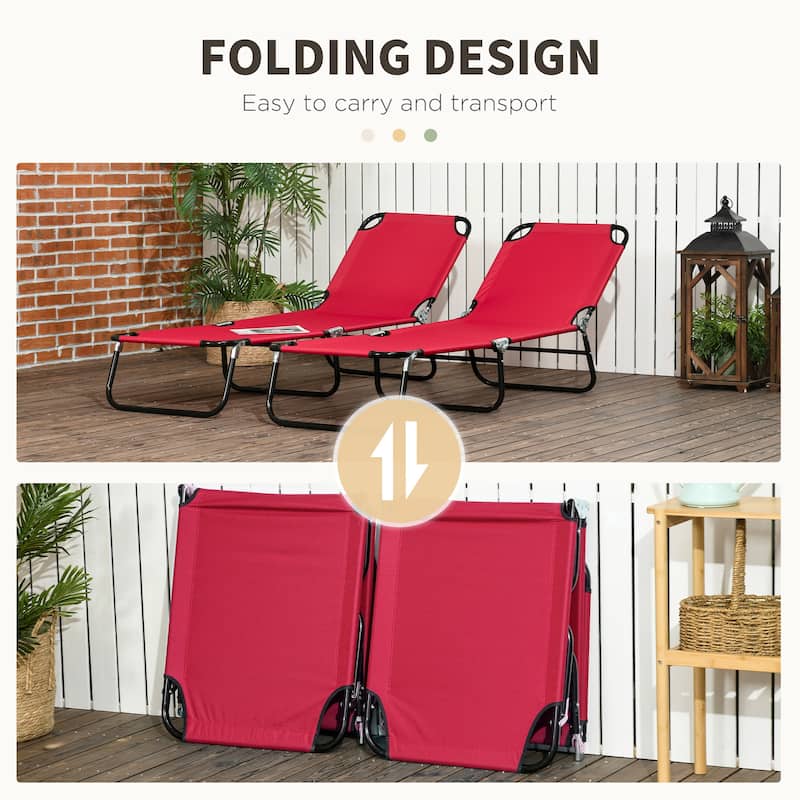 Outsunny Folding Chaise Lounge Pool Chairs, Set of 2 Outdoor Sun Tanning Chairs, Five-Position Reclining