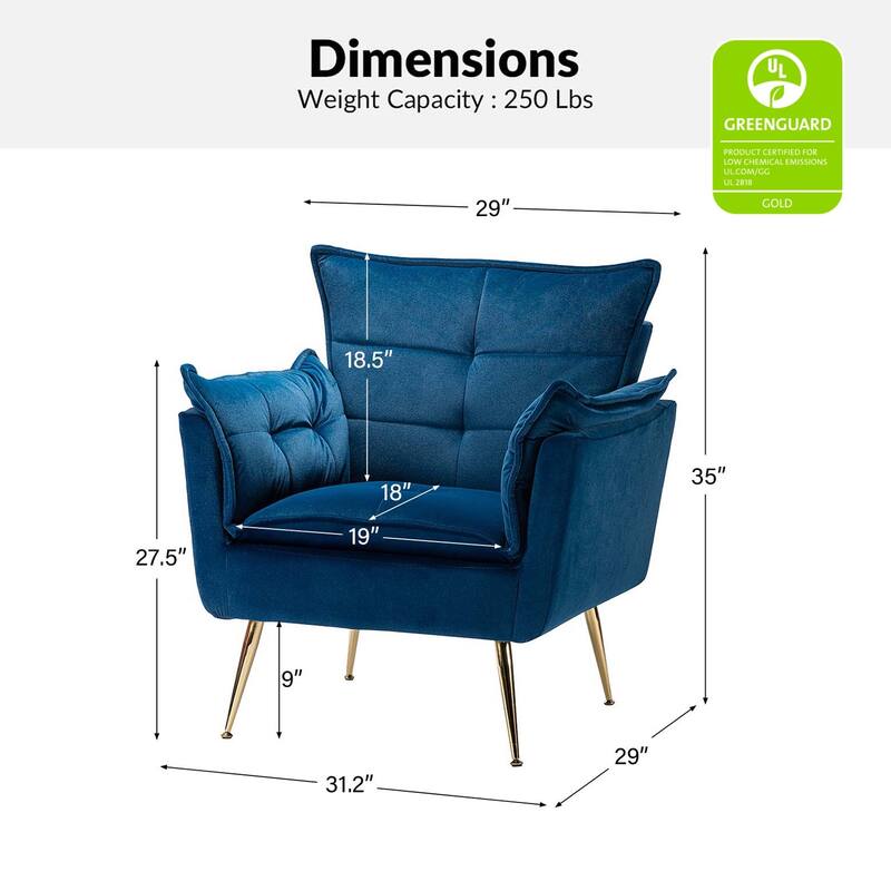 1ida Modern Velvet Tufted Accent Armchair with Gold Metal Legs Set of 2 by HULALA HOME