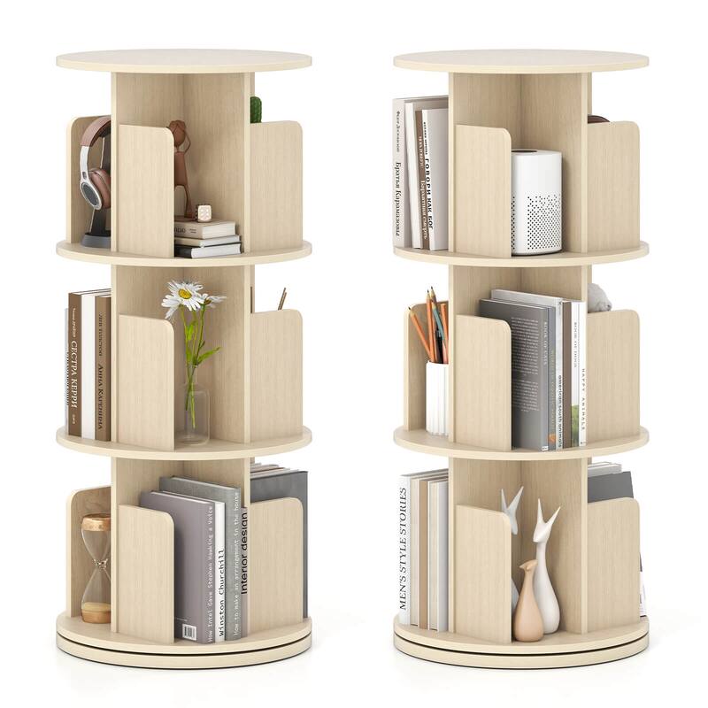 Costway 1/2 PCS 3-Tier Rotating Bookshelf 360° Display Rack with - See Details - Natural-2 PCS