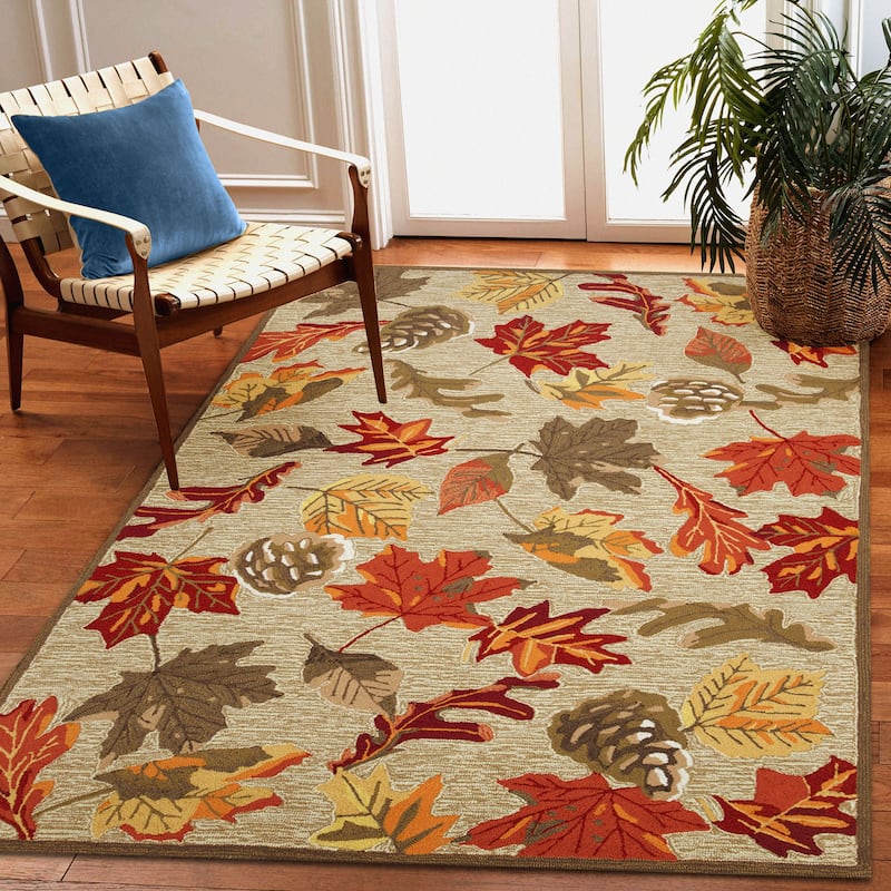 Liora Manne Ravella Falling Leaves Indoor/Outdoor Rug - 7'6" x 9'6" - Natural