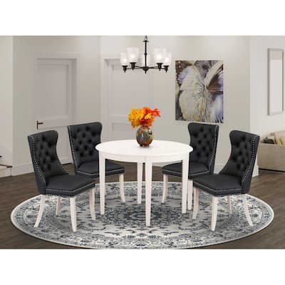 5-Piece Linen White Solid Wood Top - Round Upholstered Dining Room Set - (Seats-4)