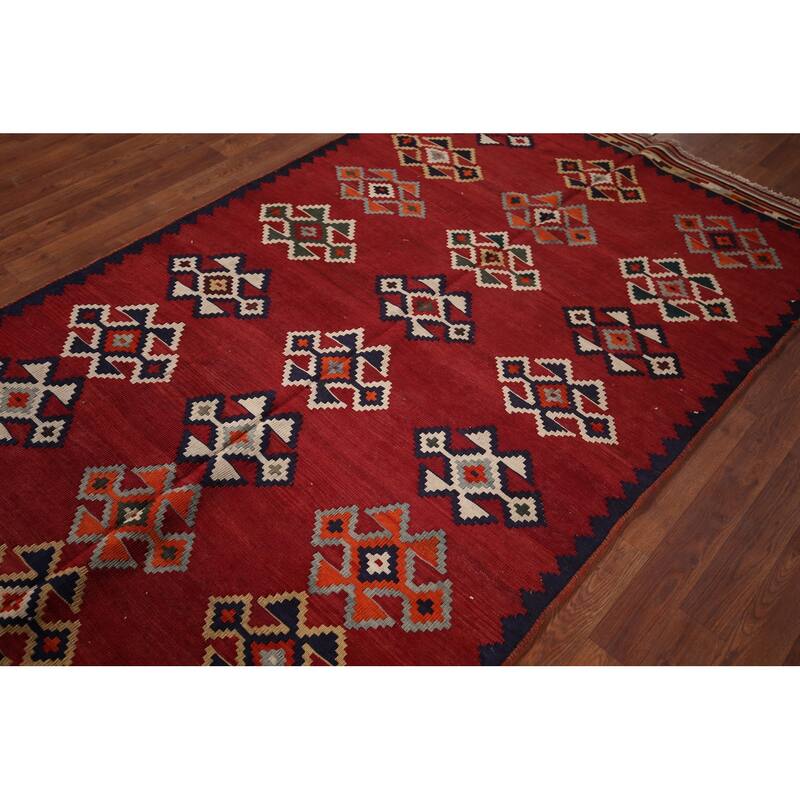 Red Kilim Qashqai Persian Area Rug Hand-Woven Wool Carpet - 4'2"x 7'4"