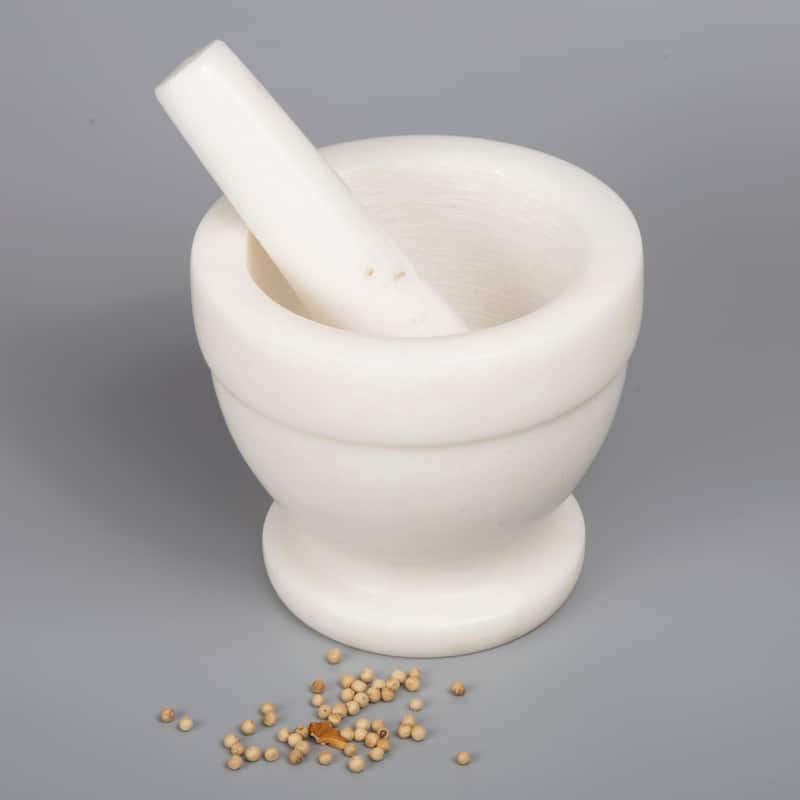 Creative Home Off-White Marble Mortar and Pestle Set, 5.25" Diam. x 4.5" H