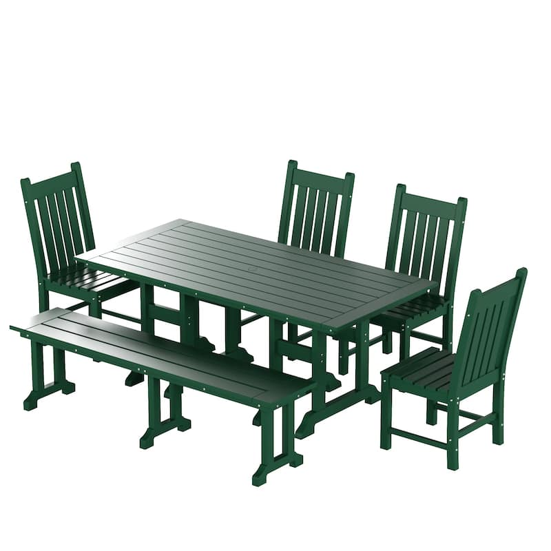 Laguna Hdpe All Weather Outdoor Patio Dining Set with Rectangle Table, Side Chairs, and Bench (6-Piece Set)