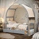 preview thumbnail 17 of 22, Twin Size Kids Bed With Arched Roof Light Strip Interactive Whiteboard/2 Drawers Grey