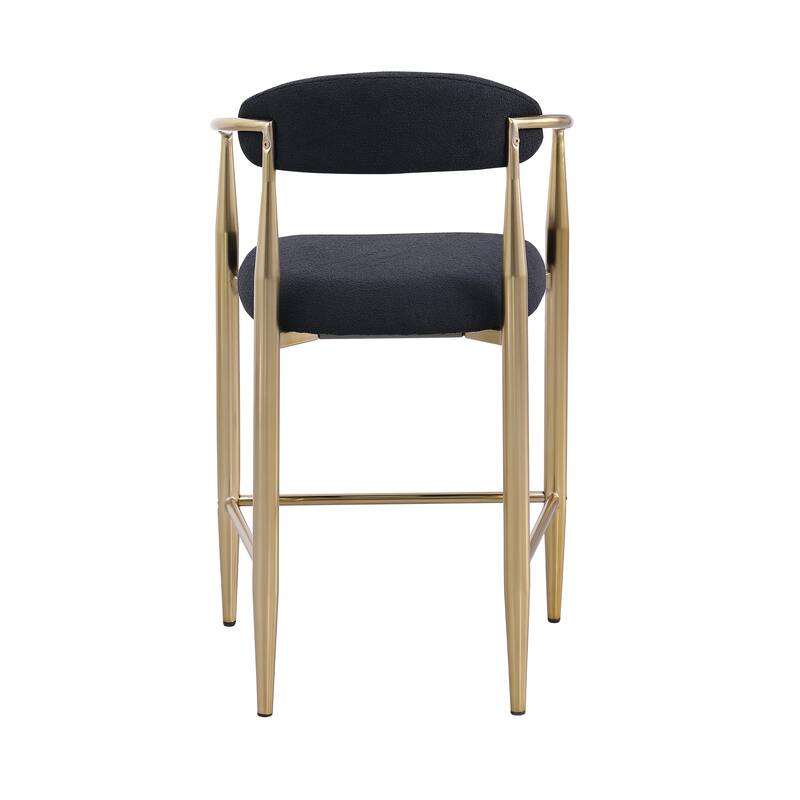 Bar Stools Set of 2, Counter Height Chairs with Upholstered Back, Kitchen Island Chairs with Arm and Metal Legs