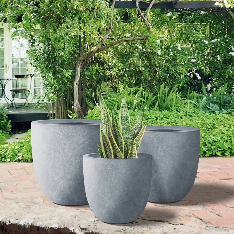 Durx-litecrete Lightweight Concrete Modern Seamless Round Cement Color Planter-Set of 3: 9.8x9.8x9,13.8x13.8x11.8,17.7x17.7x17i