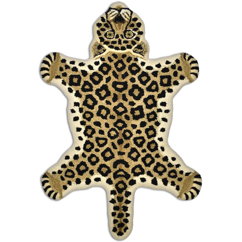 Fabstyles Animal Wool Printed Area Rag Rug Living Room, Hallway - Leopard Skin - 3x5
