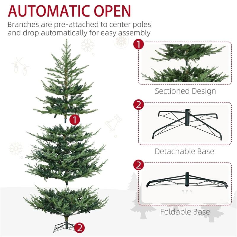 7.3ft Green Artificial Christmas Tree with Lush Layered Tips and Quick Setup Hinge Design - 55.1" Dia. x 88.6" H