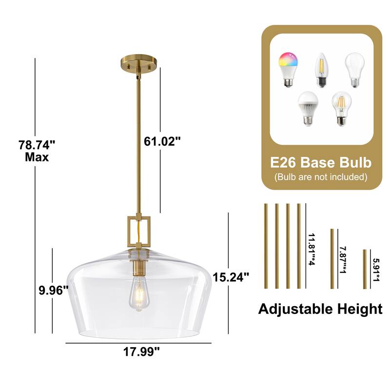 Starskys 1-Light 18in.W Modern Clear Glass Dome Pendant Light