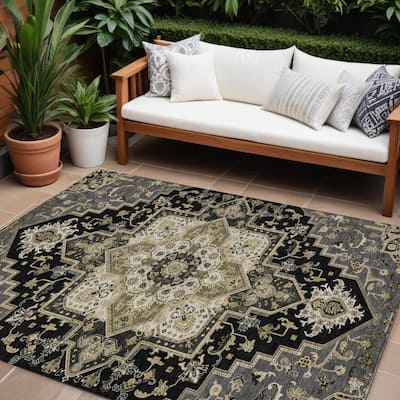HomeRoots Oriental Traditional Rectangle Outdoor Rug