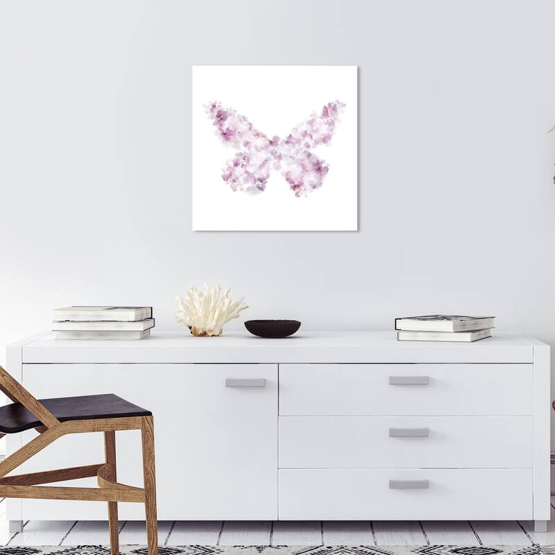 Wynwood Studio Canvas Animals Floral Butterfly Wings Purple and Modern & Contemporary Wall Art Canvas Print - 20 x 20