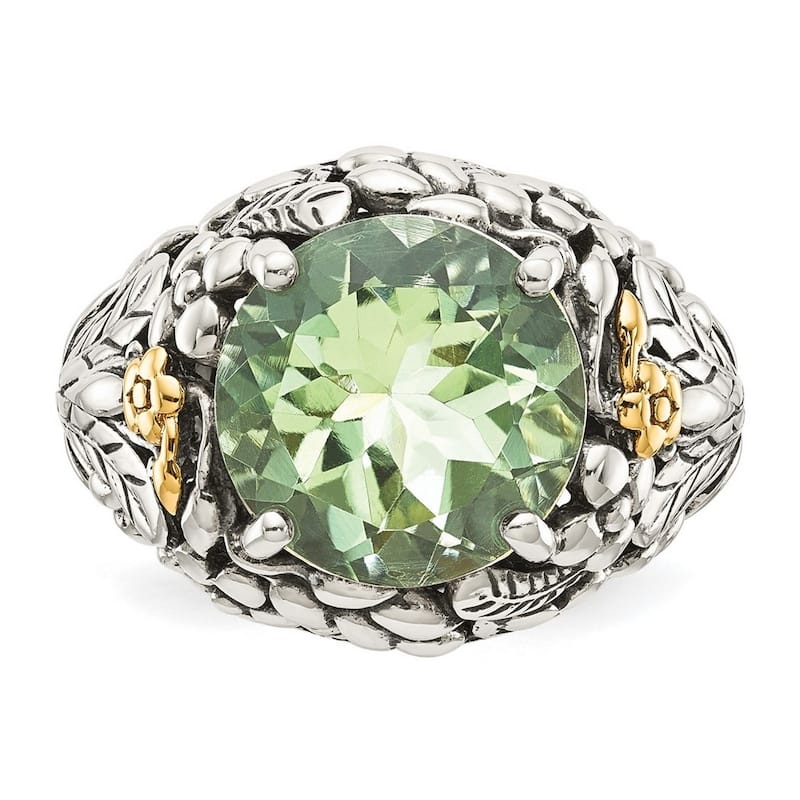 Curata 925 Sterling Silver With 14k Green Quartz Ring